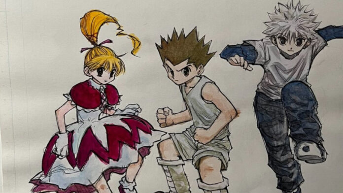 Feature image for our Hunter x Hunter Manga news piece. Image shows Bisky, Gon, and Killua.