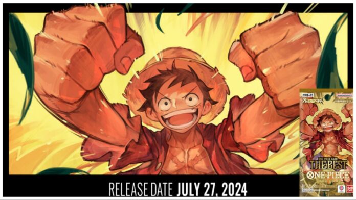 Feature image for our One Piece TCG PBR 01 showing Luffy with his fists clenched and extended toward the viewer in a victory pose as he smiles wide