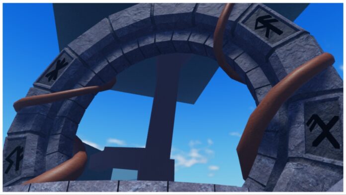 Feature image for our Clover Retribution Blood Magic guide which shows a stone archway with winding vines climbing up it to keep it stable. Through the arc is a clear blue sky