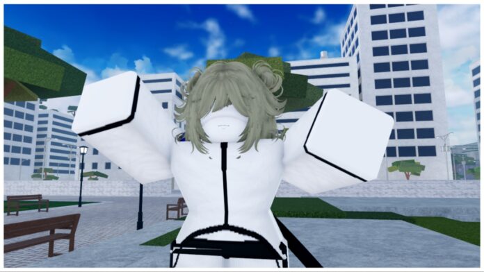 Feature image for our Type Soul Clan Rarity guide which shows an Arrancar player in all white leaping in the air with their arms raised in joy in the middle of the clinic and white katakura town