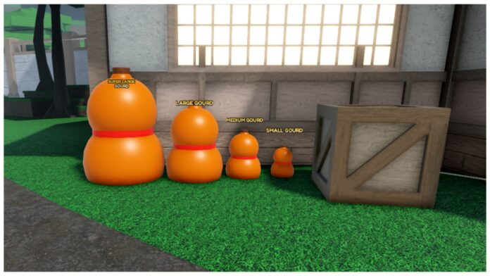 feature image for our weak legacy 2 gourds guide which shows four orange gourds in a line in height order from largest to smallest whilst against a wall of a building