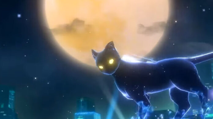 Feature image for our Cat Fantasy Codes guide. Image shows a cat standing under the moon.