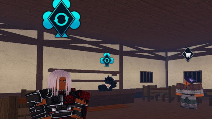 Feature image for our Clover Retribution Void Magic guide. Image shows three NPCs standing inside of a house.