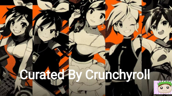 Feature image for our Curated By Crunchyroll news piece. Image shows five anime characters with 'Curated By Crunchyroll' written in the middle.