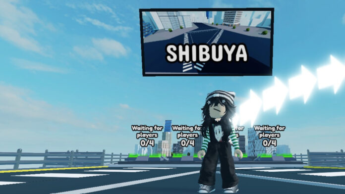 Feature image for our Sorcerer Tower Defense Tier List. Image shows a character standing under a large sign that says 'Shibuya'.