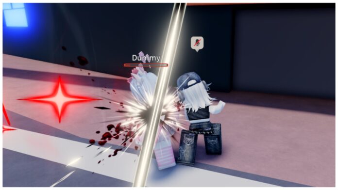 feature image for our jujutsu beatdown domain clash guide which shows my avatar beating up a dummy using sukuna style attacks which flashes the screen in black and red