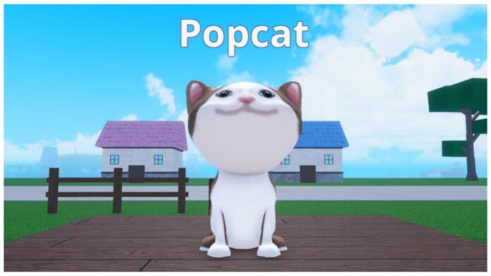 Feature image for our Meme Sea Exclusive Items Guide which shows an up-close of the Popcat NPC who is sat on a wooden table with an unusual smile as he looks at the player