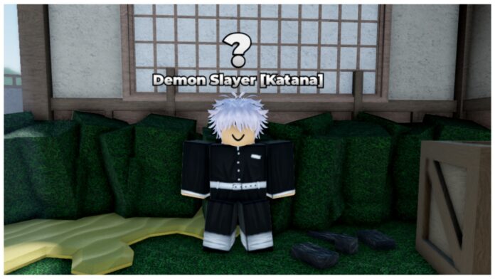 Feature image for our Weak Legacy 2 weapons guide which shows a katana selling NPC who has a black uniform and white hair as he stands before a pale building