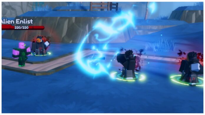 Feature image for our anime vanguards secret unit guide showing three obita units in combat with aliens on a blue planet with a shock of electricity sparking from the attacks of the central obito