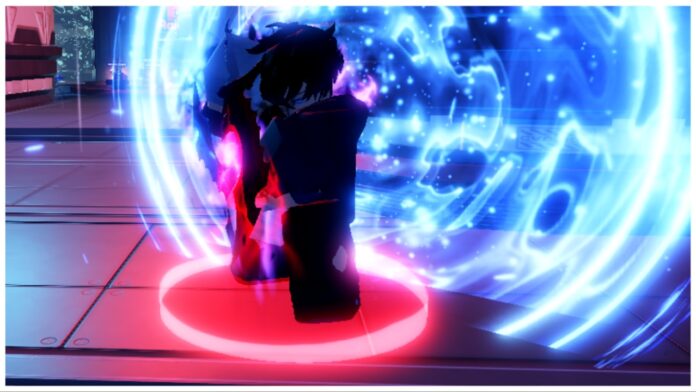 Feature image for our Anime Vanguards Update 0.5 Tier List showing a blue swirling portal with the Song Jin Woo unit stood before it holding his blades with a red circle shining beneath him