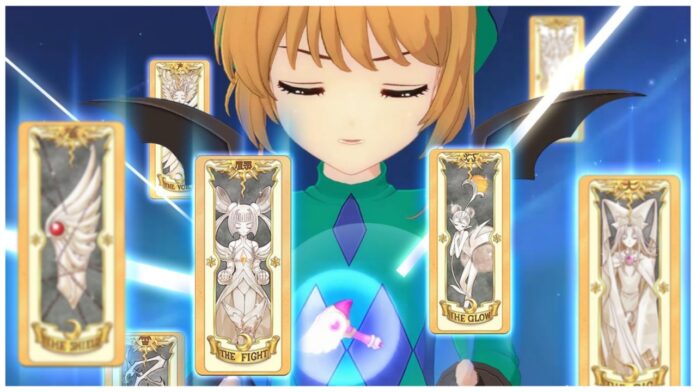 Feature image for our Cardcaptor Sakura Memory Key codes guide showing Sakura with floating Clow Cards in front of her as she has her eyes closed summoning their powers forward