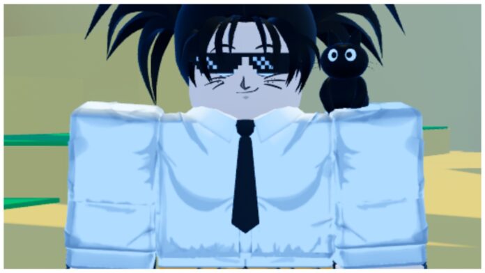 Feature image for our How to get GP in Dragon Soul guide showing my avatar who has black pigtails and a white dress shirt on with a black cat on her shoulder and black pixel glasses