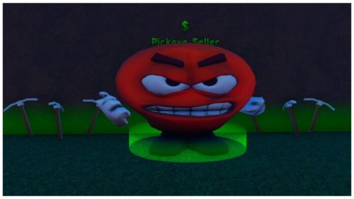 Feature image showing a red circular man with an angdy expression showing teeth with a clenched fist during night time. He is stood in front of a row of pickaxes