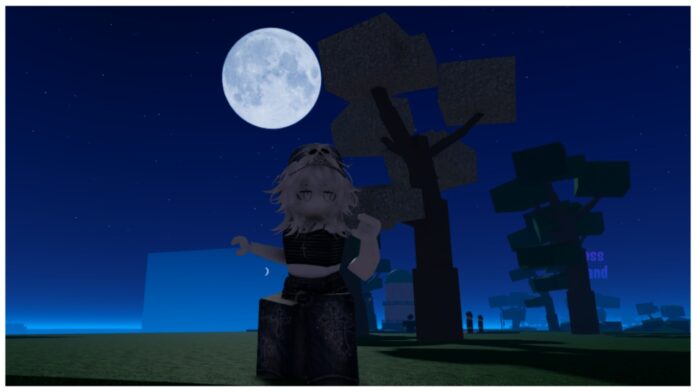 Feature image for our Ijul Piece 2 sea beast guide showing my avatar stood on a cliff edge at night time with the moon high in the sky behind her. She has her arms stretched in a way to look as though she is balancing to avoid falling off the edge