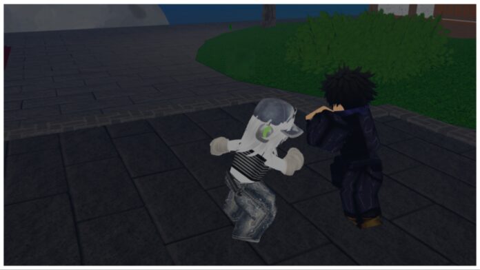 Feature image for our jujutsu piece clan tier list showing my avatar who is pale white in combat with a student who wears a black uniform and has black hair