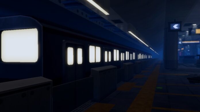 Feature image for our Anime Vanguards Sukuna guide. Image shows a train in a dark train station platform.