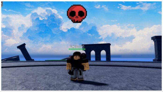 Feature image for our verse piece bosses guide showing the toji world boss with a red skull pixel waymarker on top of his head during daytime