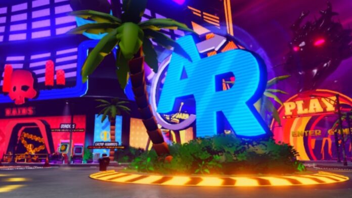 Feature image for our Anime Reborn Update 1 Codes guide. Image shows a blue sign that says 'AR' near a palm tree.