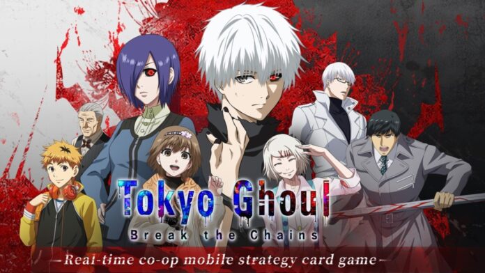 Feature image for our Tokyo Ghoul Break The Chains Codes guide. Image shows characters looking at the screen.