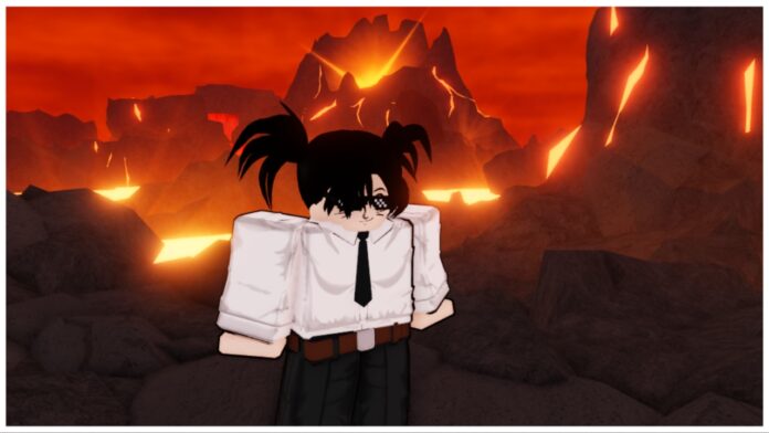 Feature image for our dragon soul bosses guide showing a player in a suit with glasses on standing around an active volcanic area.