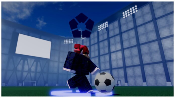 Feature image for our roblox skillful flow guide showing a player with red pigtails and a baguette in her mouth with a ball walking across the pitch