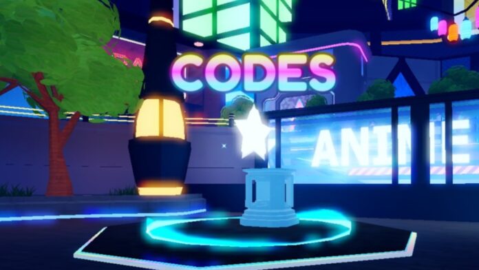 Feature image for our Anime Realms Codes guide. Image shows a star statue with 'Codes' written above it.