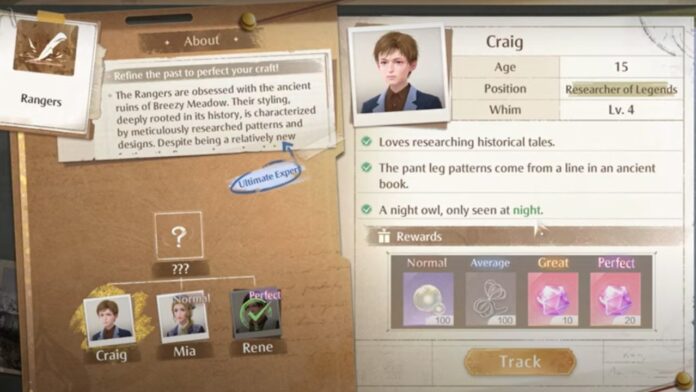 Feature image for our Infinity Nikki Craig guide. Image shows an open book of Craig's information.