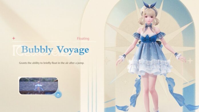 Feature image for our Infinity Nikki Outfits guide. Image shows a female character in a blue dress.