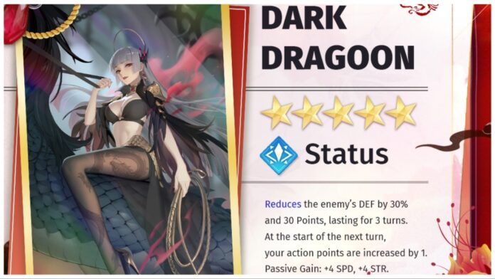 Feature image for our crazy ones attributes guide showing the dark dragoon card with its stats and star rating