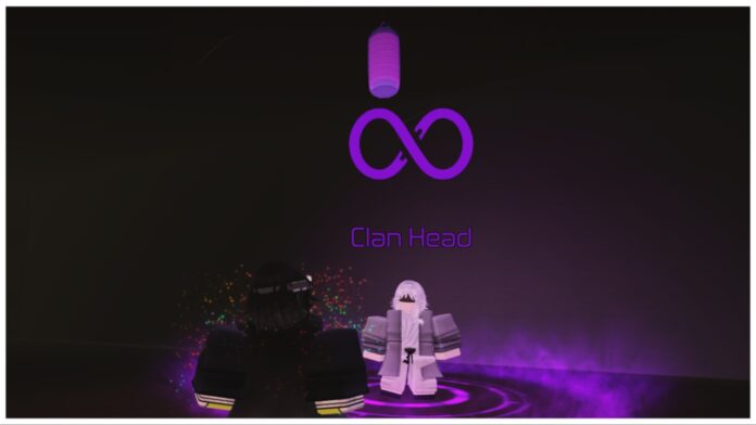 Feature image for our jujutsu infinite dimensional finger guide showing the clan head inside a purple portal with an infinity icon above his head in purple.