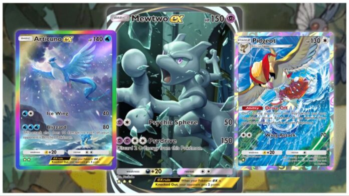 Feature image for our pokemon tcg pocket ex tier list showing three cards with high-quality illustrations