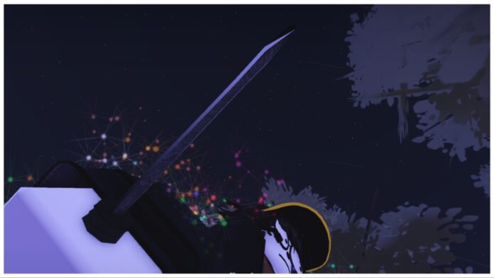 Feature image for our jujutsu infinite fuga guide showing a bottom-up of a player with a dagger in their hand and confetti emitting from behind them.