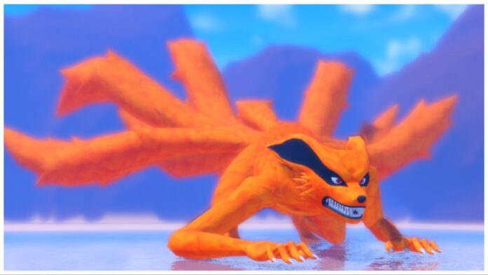 Feature image for our ninja time nine tails guide showing the raid boss on all fours snarling and bearing his white sharp teeth