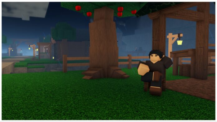 Feature image for our rune slayer classes guide showing an npc resting on as wooden chair with their legs crossed and arms behind their head with an apple tree to their left