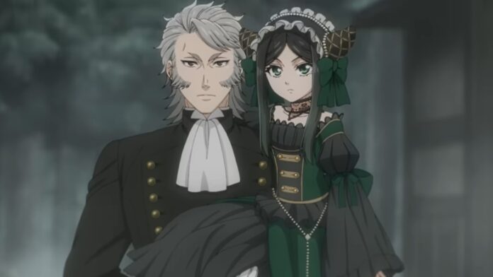 Feature image for our Black Butler Emerald Witch Arc Trailer news piece. Image shows a man carrying a young girl.