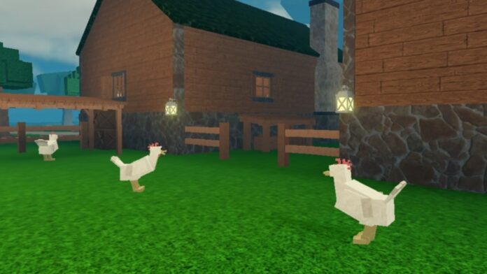 Feature image for our Rune Slayer Bosses guide. Image shows chickens on some grass and buildings in the background.