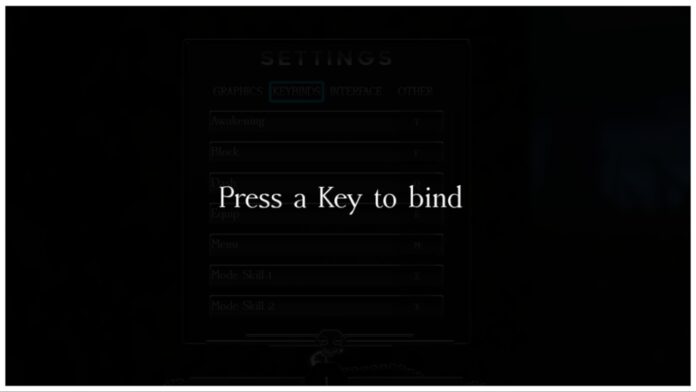 Feature image for our hollow era controls guide showing a black screen with white text saying press a key to bind