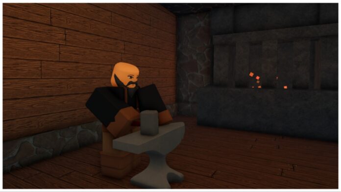 Feature image for our rune slayer rune carver guide showing a blacksmith npc at an anvil whacking it with a hammer with a furnace burning behind him